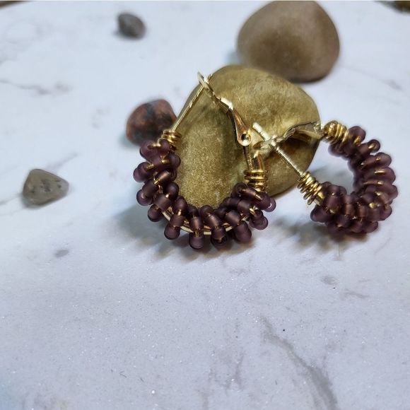 Handmade new! Beaded hoops glass beads - Picture 3 of 12